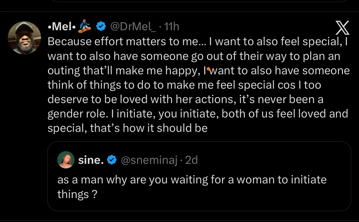 An X exchange between Dr. Mel and Sine.